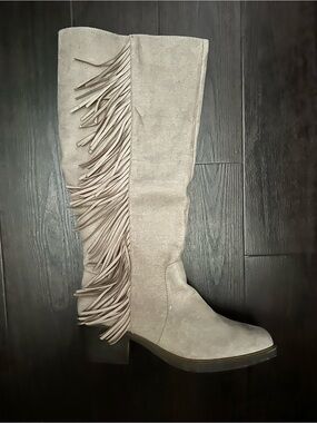 Kohl's Beige Fringe Knee-High Heeled Boot